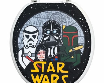 Star Wars Hand Painted Toilet Seat Halloween Wedding Grad Birthday Man Cave Gift Bathroom Wall Art Decor Remodel Sci Fi