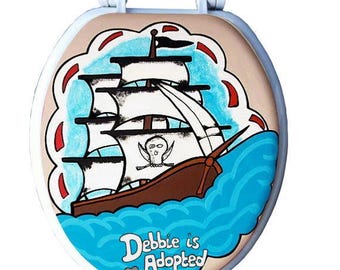 Hand Painted Pirate Ship Toilet Seat - Nautical Bathroom Decor