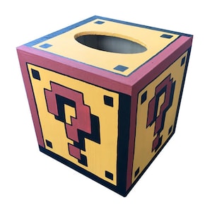 Mystery Block Tissue Box Mario Hand Painted Nintendo Geekery 8 Bit Video Game Arcade Dad Grad Gift