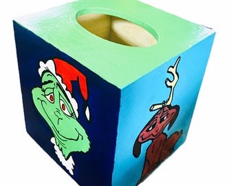 Dr Seuss How the Grinch Stole Christmas Hand Painted Wood Tissue Box Cover