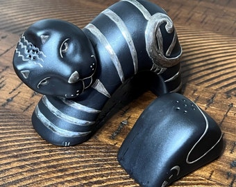 Vintage Emilia Los Castillo BLACK CAT & MOUSE (Plata Pura - Ceramic/Silver) Salt and Pepper Shaker Set