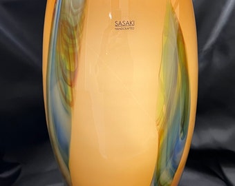 Vintage SASAKI (Poland) Large Art Glass 16" Tall "Gala" Multi-Colored Contemporary Vase (G700)