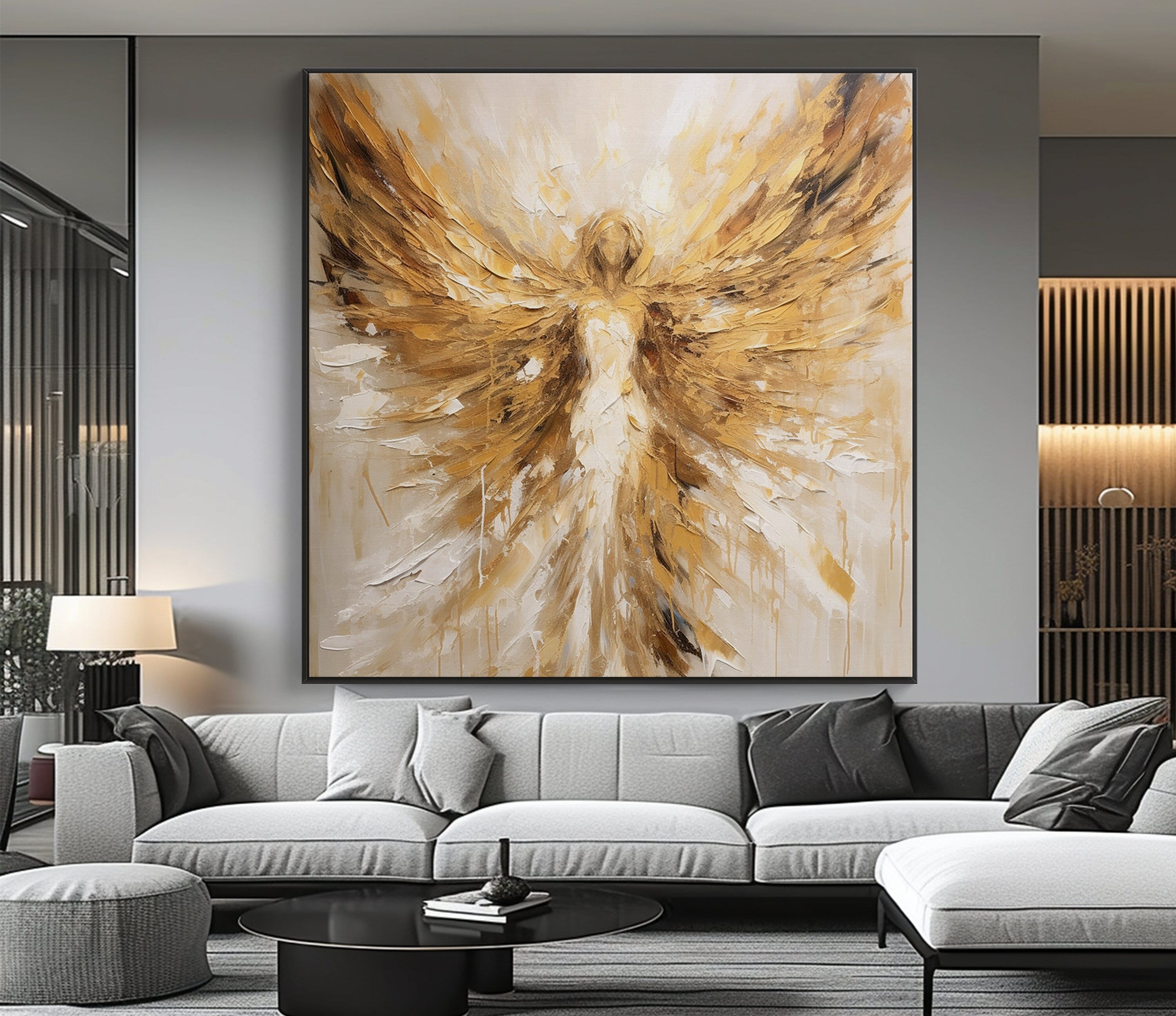 Angel Wings, Beige, Spritual, 100% Hand Painted, Textured Painting