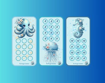 Glitter Sea Life #2 A6 Savings Challenge Set of 3, Digital Download Low Budget