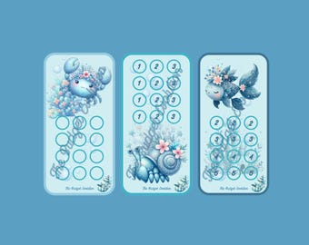 Glitter Sea Life A6 Savings Challenge Set of 3, Digital Download Low Budget