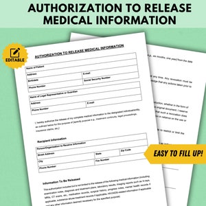 Medical Information Release Form HIPAA Release Form Medical Records Consent Patient Information Privacy Release Form Medical Consent