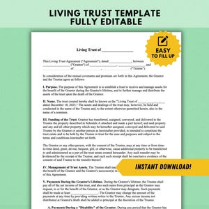 Living Trust Template | Revocable Living Trust Agreement | Editable Estate Planning Document | Instant Download Trust Form Template Editable