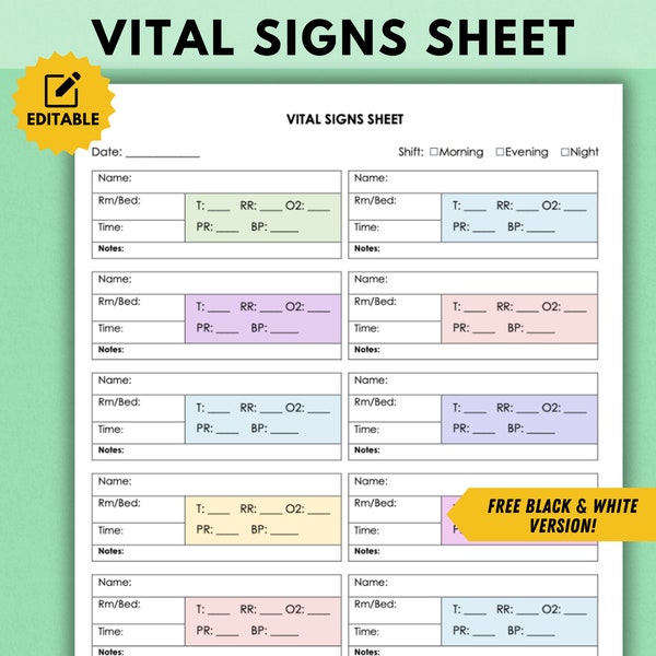 Vital Sheet Template - Etsy