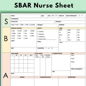 SBAR Nurse Report Sheet Med Surg Nurse ICU Report Sheet, Student Nurse Report Sheet, Patient Monitoring Sheet, RN Report Sheet Printable