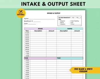 ICU Intake and Output Sheet - Etsy