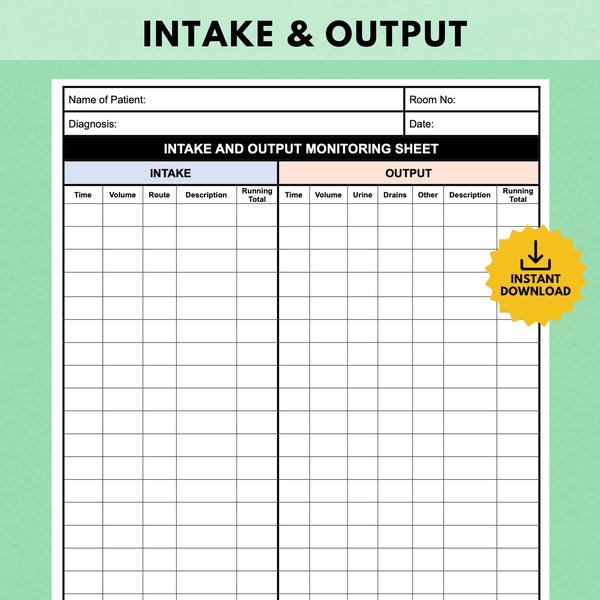 Intake and Output Monitoring Sheet, ICU Nursing Monitoring Sheet, Med Surg Report Sheet, Telemetry Nurse Report Sheet, Nursing Student Sheet