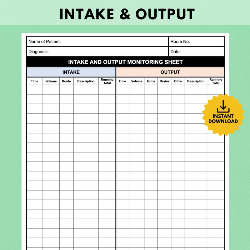 Intake and Output Chart Nursing - Etsy