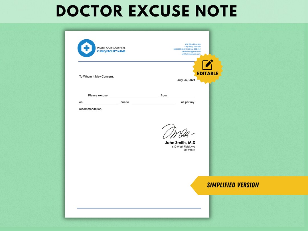 Editable Doctor Excuse Note Template (A4 & US Letter) - Etsy