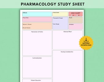 Pharmacology Study Guide Template for Nursing Students (PDF)