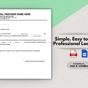 Dentist Excusenote Template Orthodontic Medical Excuse Note Instant ...