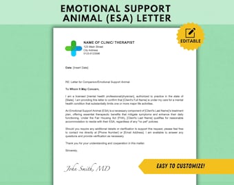 Plantilla de carta de la ESA: Carta editable para animales de apoyo emocional (Microsoft Word)