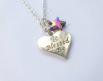 Blessed Be Heart and star charm necklace