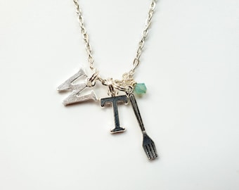 What the fork necklace | Charm necklace on 17"  silver finish chain with light blue crystal inspired by the good place.