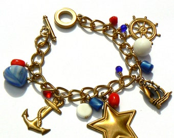 A Sailor Went to Sea, Sea, Sea Charm Bracelet| Sailor bracelet with anchor charm and nautical star