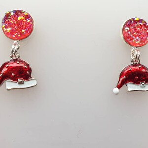 Santa Hat festive earrings with sparkling cranberry studs image 2