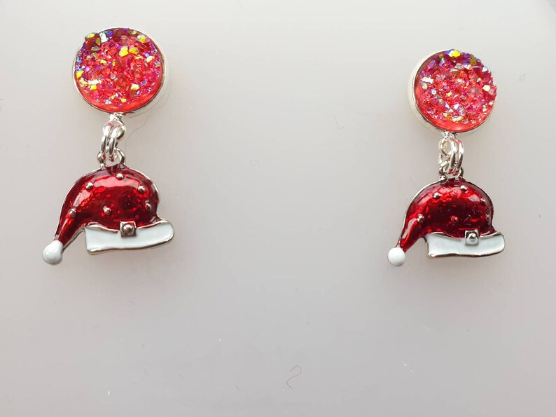 Santa Hat festive earrings with sparkling cranberry studs image 2