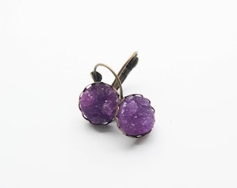 Purple faux druzy lever back earrings .