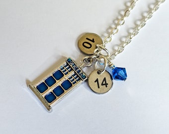 Ten and Fourteen  charm necklace inspired by Doctor Who | Tenth Doctor necklace | Police Box Necklace|