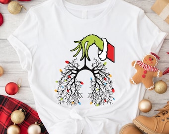 Sudadera navideña de enfermera, camisetas con luces navideñas de pulmones, camiseta de terapeuta respiratorio, camiseta divertida de neumólogo de Navidad, regalo de Navidad para enfermera