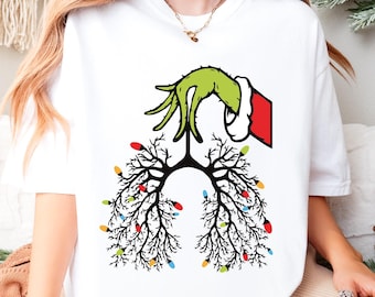 Christmas Nurse Sweatshirt, Lung Christmas Lights Shirts, Respiratory Therapist Tee, Funny Pulmonologist X-mas T-Shirt, Nurse Christmas Gift