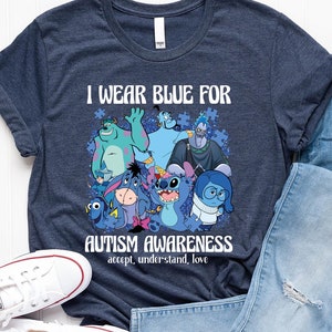 Disney Autism Shirt, I Wear Blue For Autism Awareness Shirt, Accept Understand Love Shirt, Stitch Autism Teacher Shirt, Autism Month Shirt