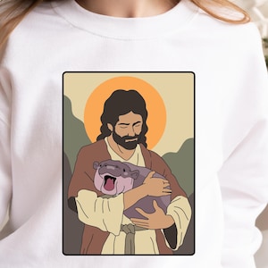 Shirt Moo Deng, Jezus houdt van Sweatshirt Moo Deng, grappig T-shirt Moo Deng, shirt pygmee nijlpaard, shirt christelijk nijlpaard, T-shirt virale nijlpaard