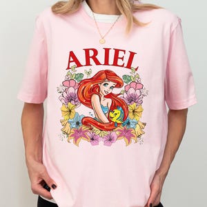 Shirt prinses Ariel, shirt Disney kleine zeemeermin, bloemenshirt Ariel meisjes, shirt kleine zeemeermin vrouw, vakantie-T-shirt kleine zeemeermin vrouw