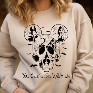Disney You Can&#39;t Sit With Us Shirt, Villains Disneyland Halloween Shirt, Mickey Skull Shirt, Maleficent Evil Queen Ursula Cruella Sweatshirt