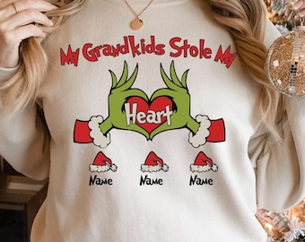 My Grandkids Stole My Heart Shirt, Grandma Christmas Sweatshirt, Custom Family Christmas Trip Tee, Grandkids Xmas Gift Tee