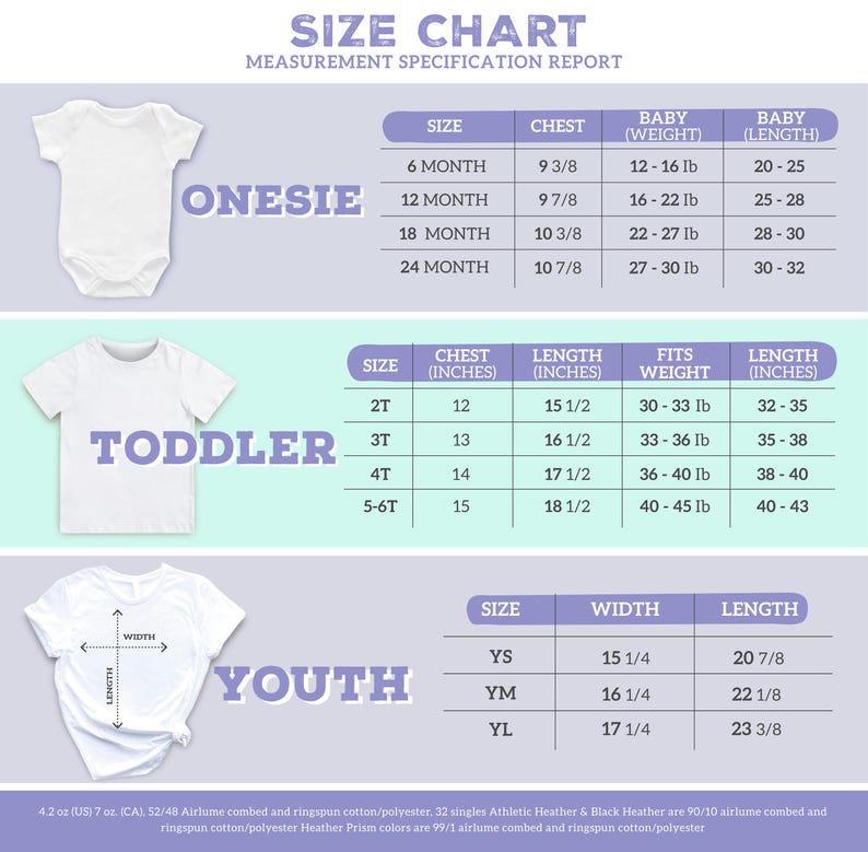 a baby's bodysuit size chart with measurements