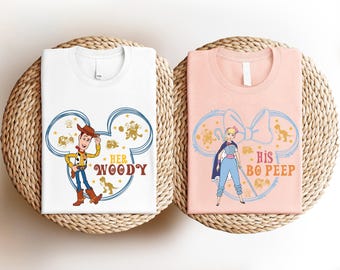 Her Woody His Bo Peep Shirt, Toy Story Valentine&#39;s Day Matching Shirt, Disney Couple Shirt, Disneyland Honeymoon Vacation Sweatshirt