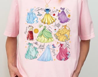 Maglietta Principessa Disney, Maglietta Donna con Firma Principessa, Viaggio tra Ragazze Belle Tiana Ariel Cenerentola, Felpa Principessa Castello Magico Acquerello