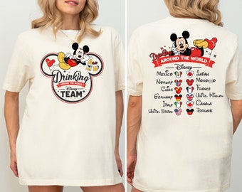 Musse Pigg Dricker Disney Team T-shirt, Epcot Dricker Jorden Runt T-shirt, Disney World Mat- och Vinfestival T-shirt, Disneyland-resa 2026