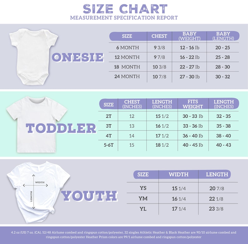 a baby's bodysuit size chart with measurements