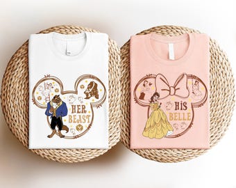 Princess Belle And Beast Couple Shirt, Disney Valentine Shirt, Prince And Princess Shirt, Belle Wife Husband Tee, Disneyland Honeymoon Shirt