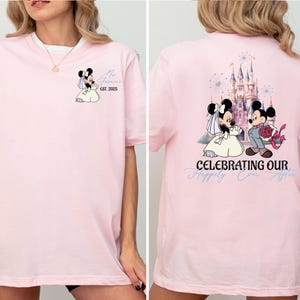 Mickey & Minnie Celebrating Our Happily Ever After Shirt, Disney Custom Wedding Shirt, Minnie Bride Mrs. Est 2025 Tee, Disneyland Honeymoon