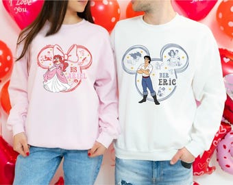 Hans Ariel och hennes Eric Alla hjärtans dag-tröja, Disney prins och prinsessa par-tröja, Ariel sjöjungfrukärlek-tröja, Disneyland smekmånad 2026 tröja