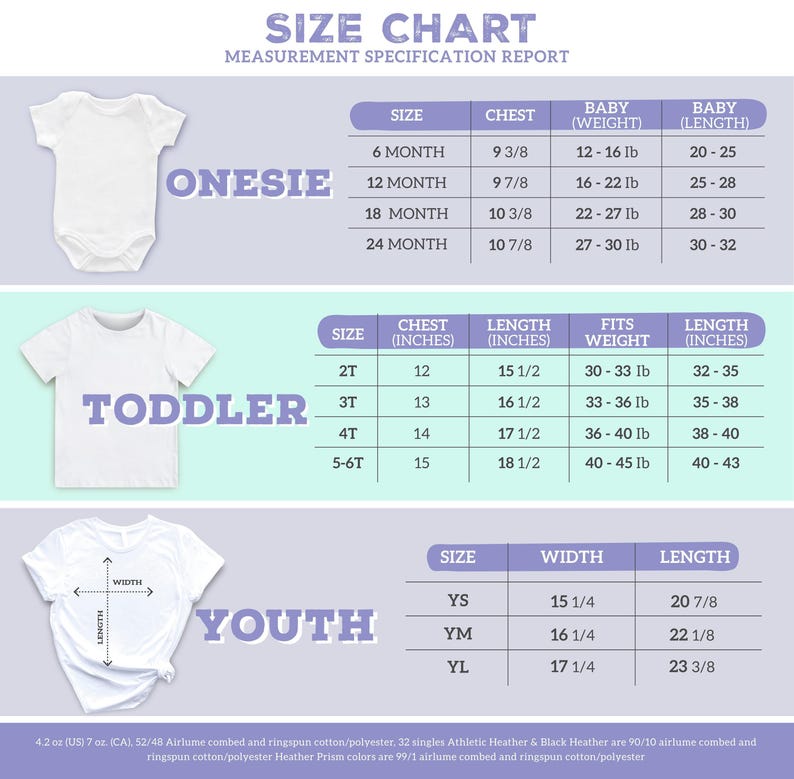 a baby's bodysuit size chart with measurements