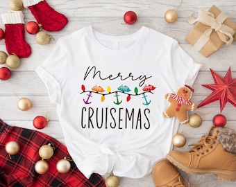 Camiseta Merry Cruisemas, camisetas de cruceros navideños familiares, viaje de vacaciones de Navidad, camiseta de crucero navideña a juego, camiseta con luces navideñas