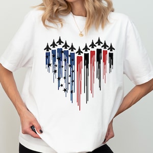 Fighter Jet Airplane American Flag Heart Shirt, Air Force Flyover 4th Of July Shirt, USA Red White Blue Flag Tee, Independence Day Sweater