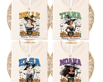 Disney Princess Halloween Shirt, Witchy Princess Sweater, Belle Tiana Moana Ariel Spooky Girls Trip, Happy Halloween Est 2025 Vacation Tee