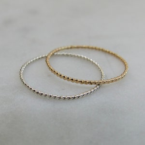Dainty Braided Stacking Ring, Sterling Silver Stackable Ring, 14 Karat Gold Fill Thin Ring Band, Braided Ring Band