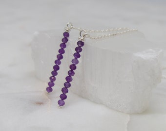 Faceted Amethyst Gemstone Threader Earrings, Lightweight Purple Gemstone Earrings, Handmade Chain And Gemstone Earrings