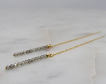 Labradorite And 14 Karat Gold Filled Threaders, Labradorite Gemstone Threader Chain Earrings