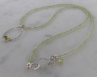 Peridot Bezel Set Gemstone Necklace, Peridot Gemstone Sterling Silver Hoop Necklace, Handmade Gemstone Necklace